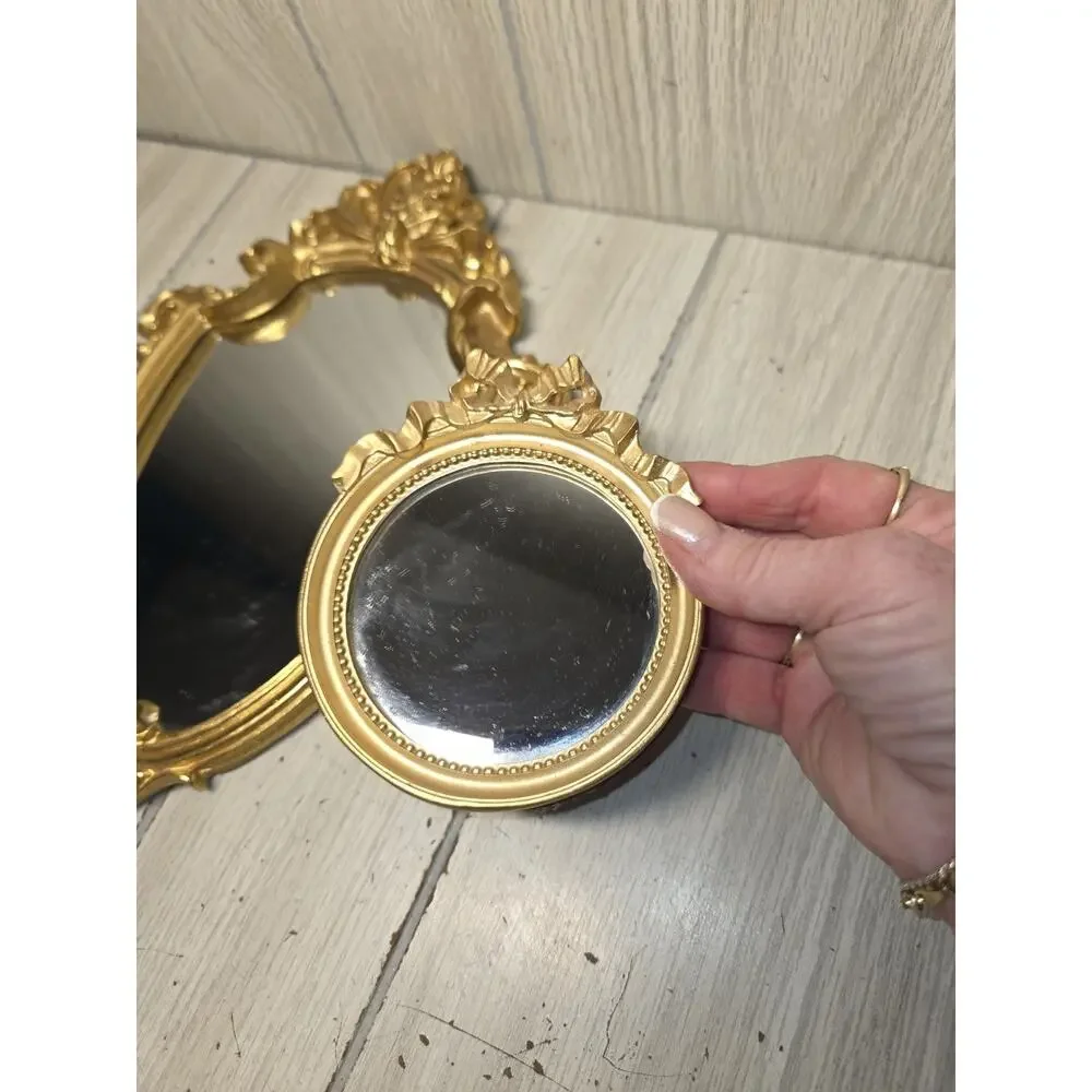 Vintage Decorative Wall Mirrors Gold Floral Shield Shape Set Of 2 Victorian
